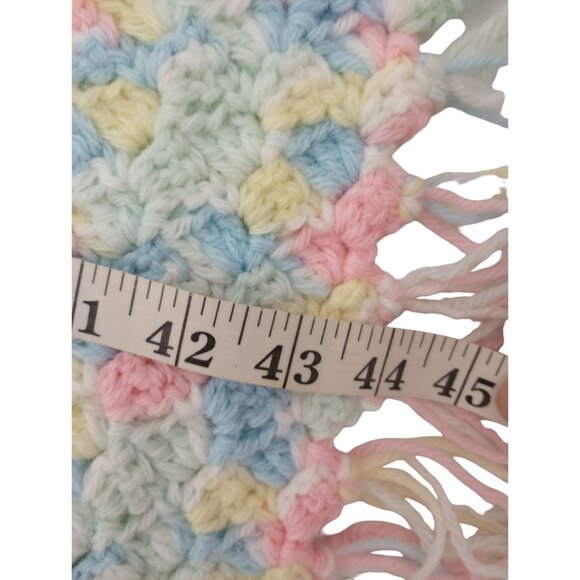 Handmade Crochet Baby Blanket Pastel Afghan 44”x 36” Blue Pink Yellow Nursery - Picture 6 of 8